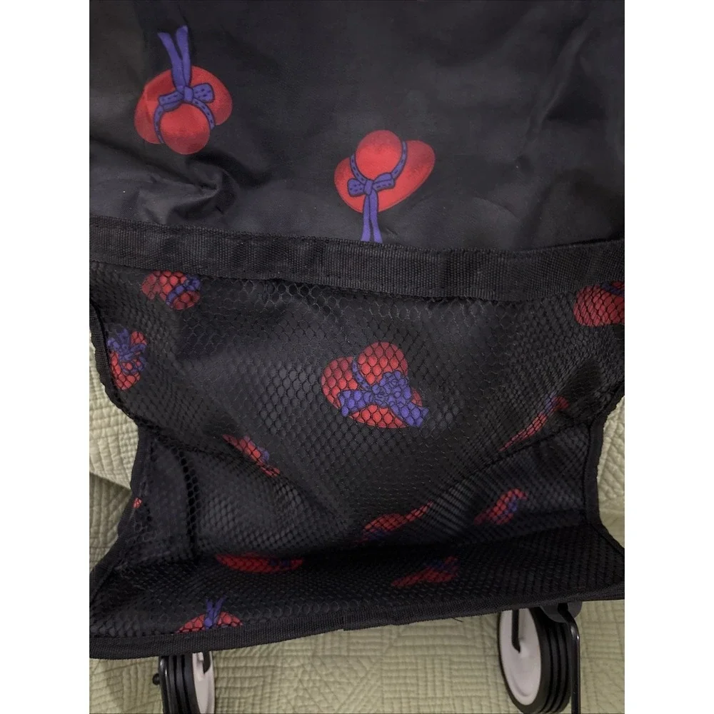 Rolling Shopping Red Hat Society Print Collapsible Cart 2 Handles 18x12x6